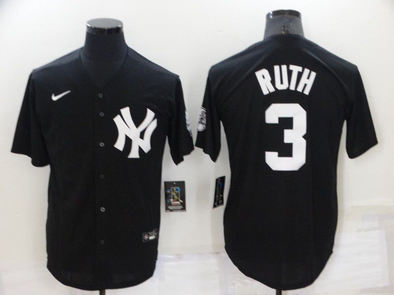 Men New York Yankees 3 Ruth Black Throwback 2022 MLB Jerseys